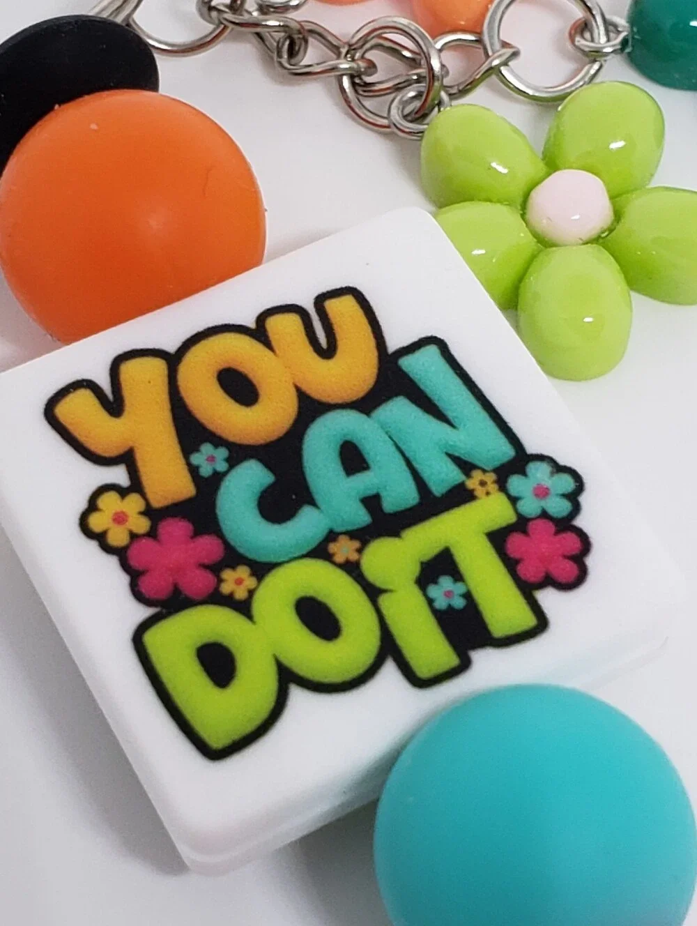 Handmade Flower You Can Do It Silicone Focal Beaded Keychain